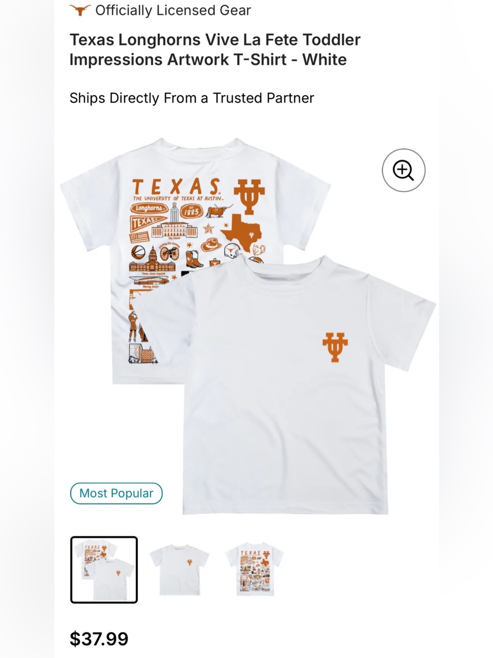 University of Texas Longhorn Shirt- NWT- Toddler Size 3